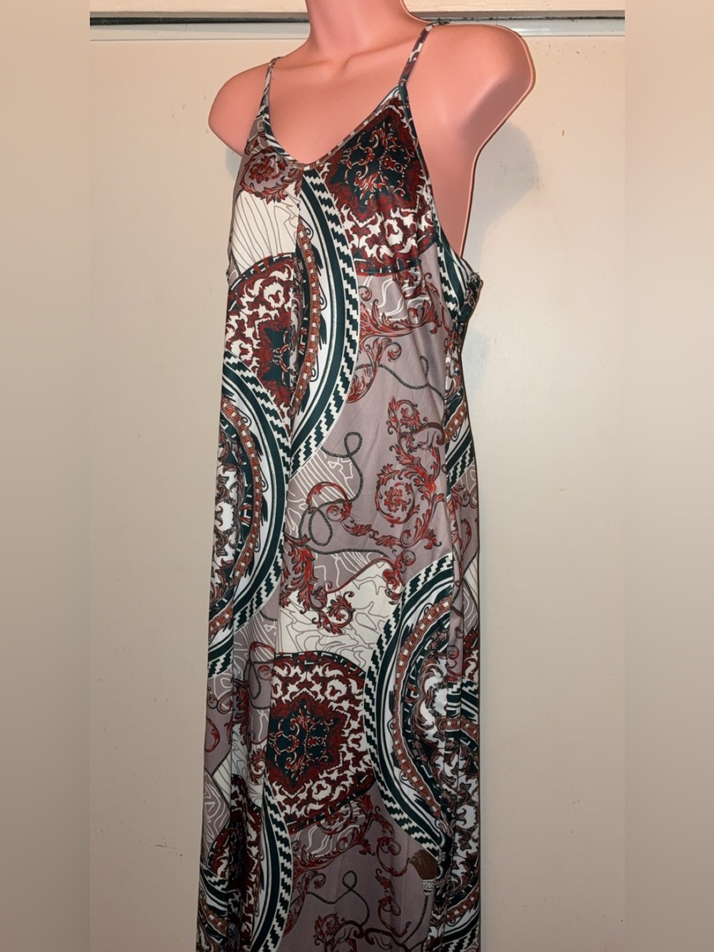 Printed Maxi Romper in Burgundy and Green